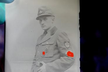 drei alte Glasnegative - Portrait eines R.A.D. Mannes - Abteilung 221/6